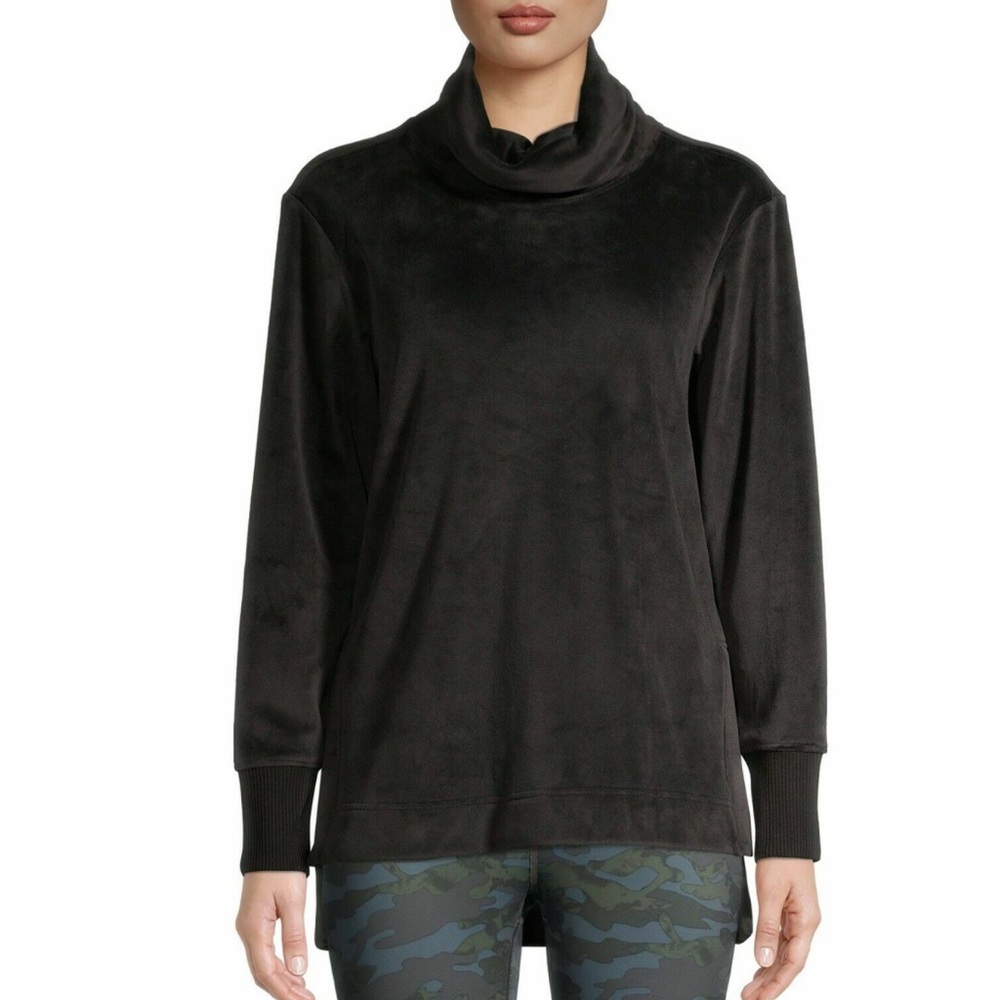 ATHLETIC WORKS SUPER SOFT VELOUR COWL NECK PULLOVER SWEATSHIRT BLACK SZ M